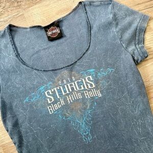 Sturgis Harley Davidson women’s biker top shirt blue made in USA M